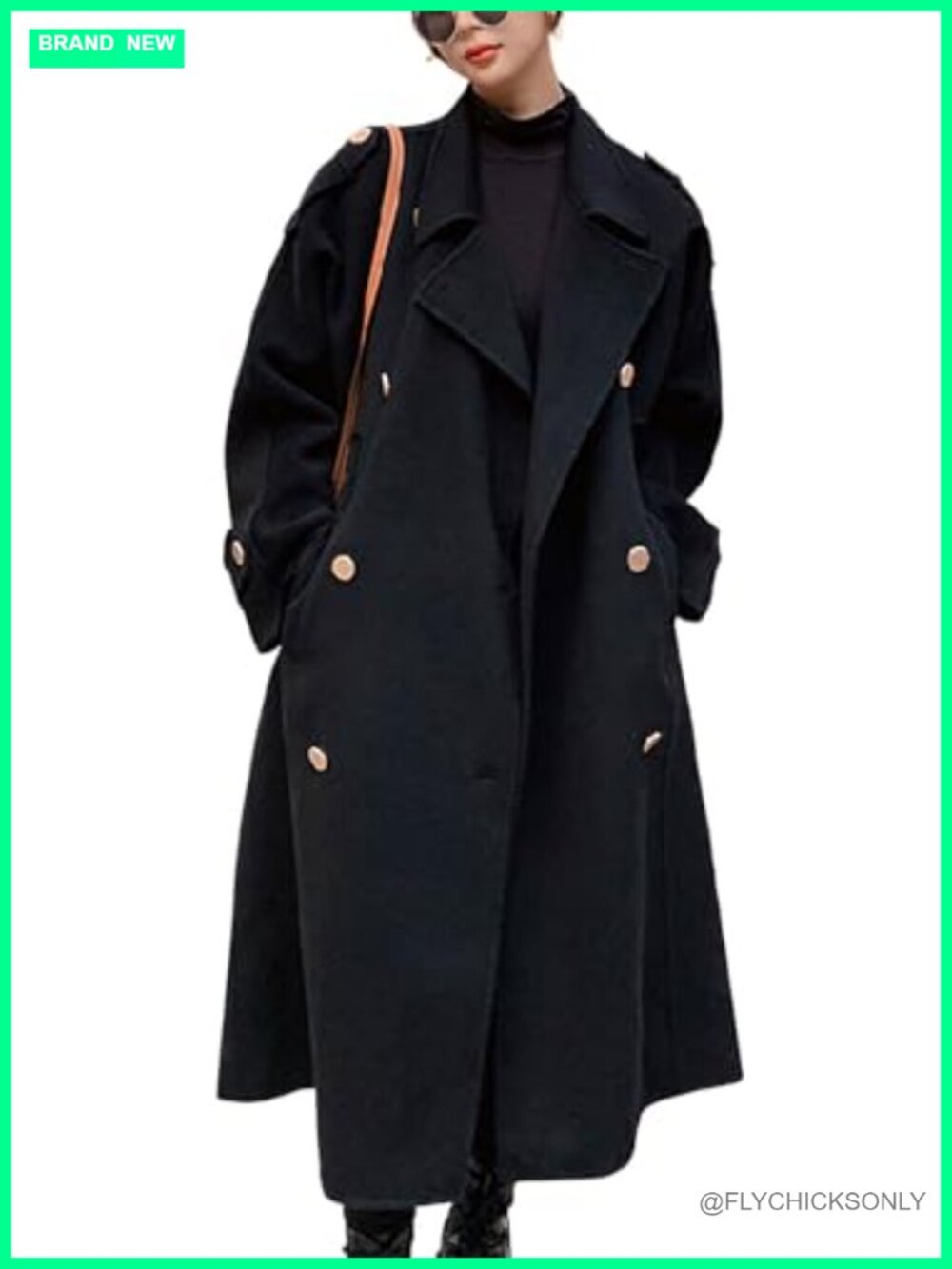 Women's Winter Double Breasted Midi Long Wool Pea Coat Notch Lapel Trench